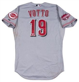 2015 Joey Votto Game Used & Signed Cincinnati Reds Road Jersey Used on 10/3/2015 (MLB Authenticated & PSA/DNA)